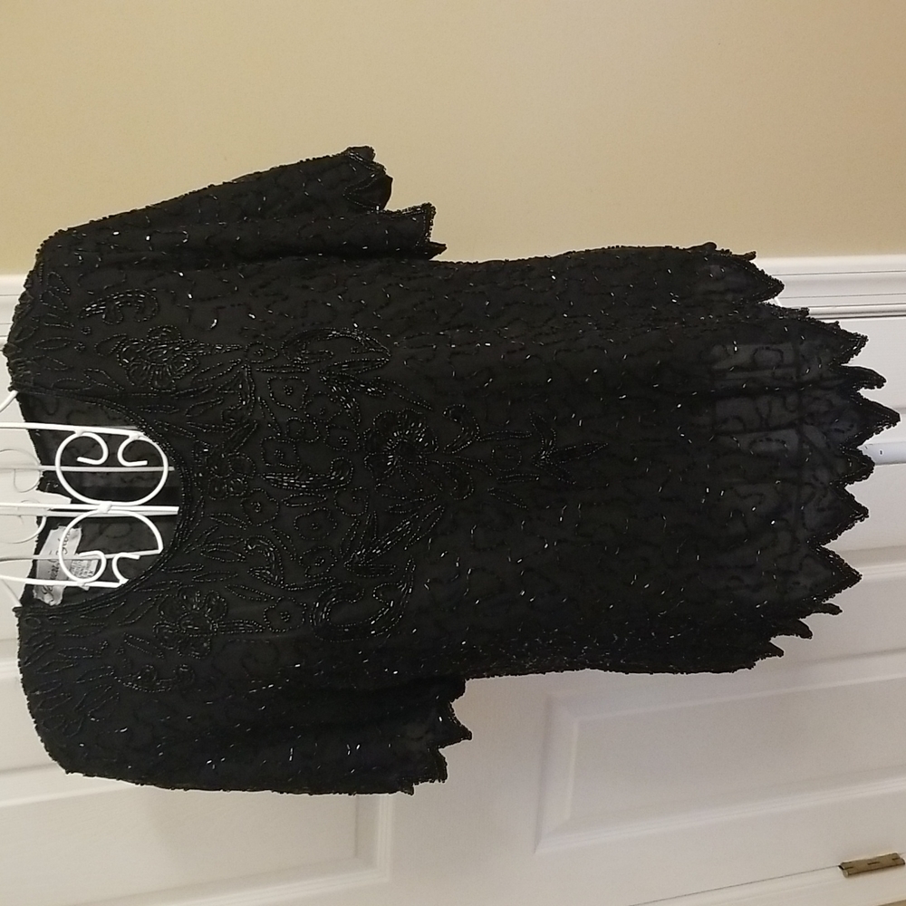Black silk and sequined Jessica Taylor top